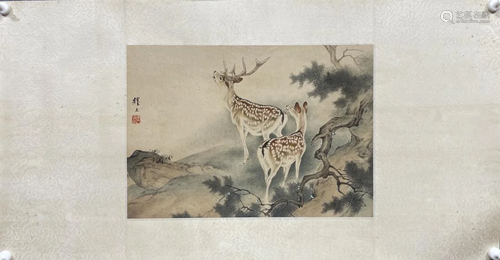 A PAINTING OF DOUBLE SIKA DEERS, LIU KUILING