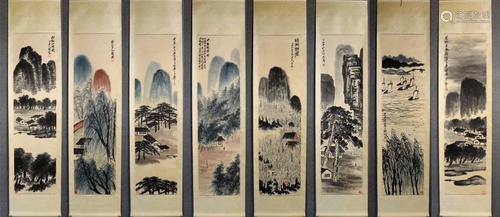 EIGHT-PANELS PAINTINS OF LANDSCAPE, QI BAISHI