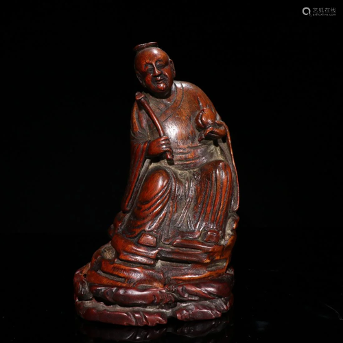 A BAMBOO CARVING FIGURINE OF LONGEVITY IMMORTAL