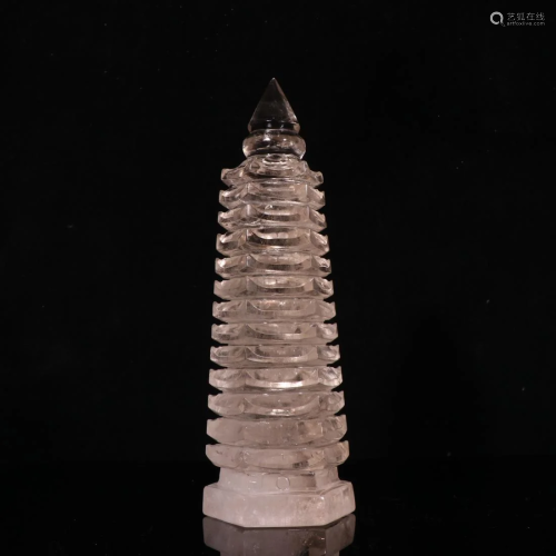 A CRYSTAL CARVING WENCHANG TOWER ORNAMENT