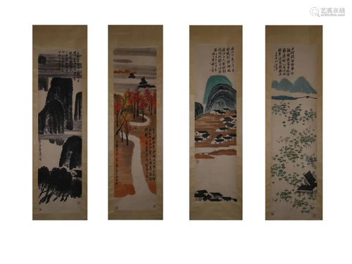 A FOUR-PANEL PAINTING OF LANDSCAPE, QI BAISHI