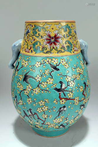 A Chinese Duo-handled Blue and Yellow Nature-sceen