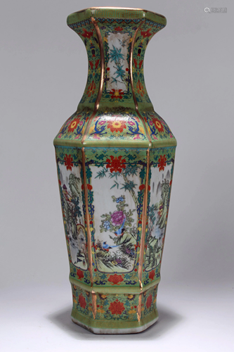 A Chinese Green-coding Hexa-fortune Porcelain Vase