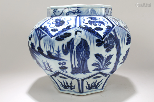 A Chinese Story-telling Octa-fortune Blue and White