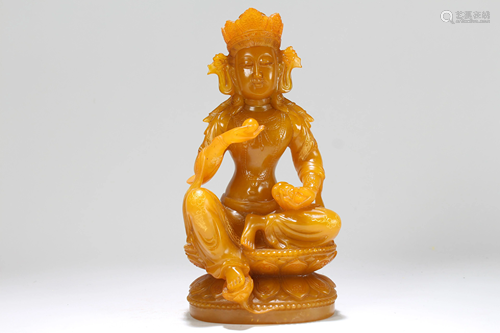 A Chinese Vividly-detailed Seated Fortune Soapstone