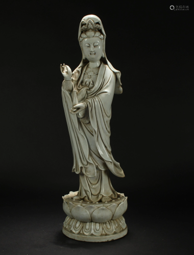 A Chinese Religious Lotus-seated De Blanc Porcelain
