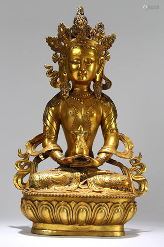 A Chinese Pondering-pose Gilt Fortune Buddha Religious