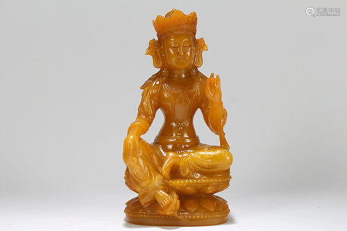 A Chinese Vividly-detailed Seated Fortune Soapstone