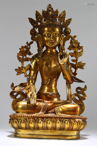 A Chinese Gilt Massive Religious Fortune Buddha Statue