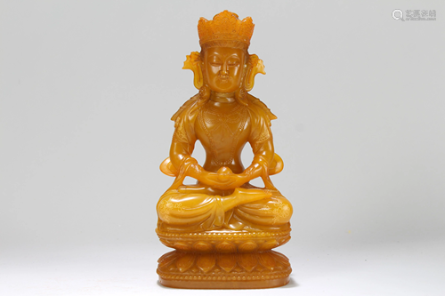 A Chinese Vividly-detailed Seated Fortune Soapstone