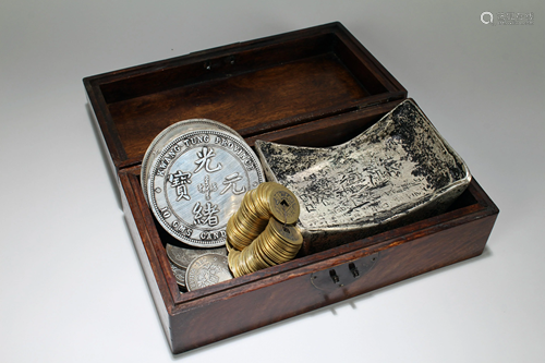 A Chinese Coin-filled Wooden Box