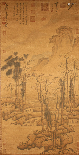 A Chinese Poetry-framing Mountain-view Fortune Scroll