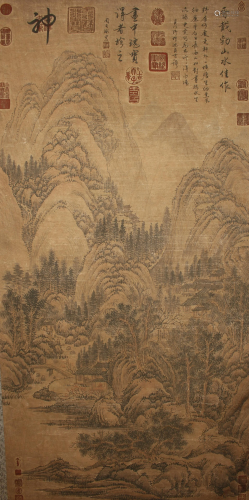 A Chinese Poetry-framing Mountain-view Scroll