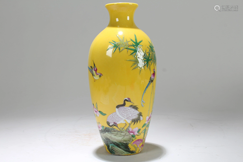 A Chinese Crane-fortune Yellow-coding Porcelain Fortune