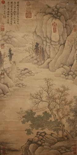 A Chinese Poetry-framing Lake-view Fortune Scroll