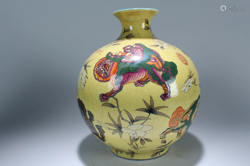 A Chinese Circular Myth-beast Fortune Porcelain Vase