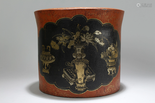 A Chinese Circular Massive Lacquer Brush Pot