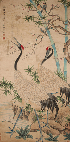 A Chinese Crane-fortune Fortune Nature-sceen Scroll