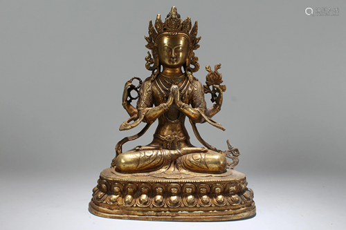 A Tibetan Gilt Religious En-marked Buddha Statue