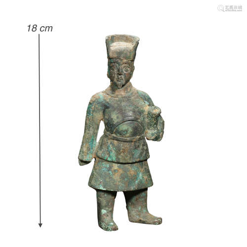 BRONZE CIVIL OFFICIAL FIGURINE, TANG DYNASTY, CHINA