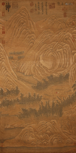 A Chinese Mountain-view Poetry-framing Fortune Scroll