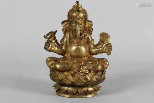 A Chinese Lotus-seated Religious Gilt Fortune Buddha
