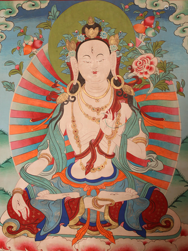 A Tibetan Detailed Religious Fortune Thangka