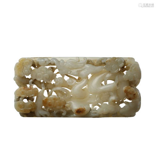 HETIAN JADE HOLLOW-OUT DRAGON BELT BUCKLE, JIN AND YUAN DYNA...