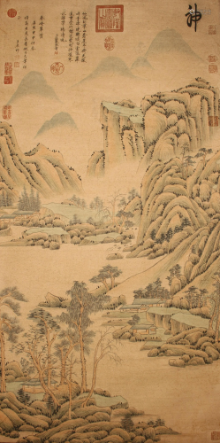 A Chinese Mountain-view Poetry-framing Fortune Scroll