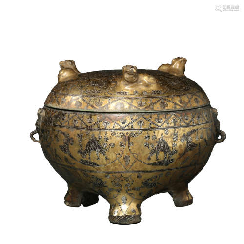 BRONZE FURNACE INLAID WITH GOLD, WARRING STATES, CHINA