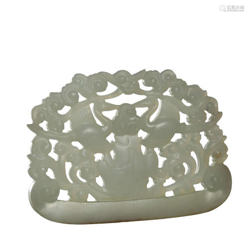 HETIAN JADE WITH DOUBLE GOOSE PATTERN, LIAO AND JIN DYNASTIE...
