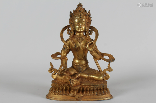 Chinese Vividly-detailed Gilt Fortune Buddha Statue