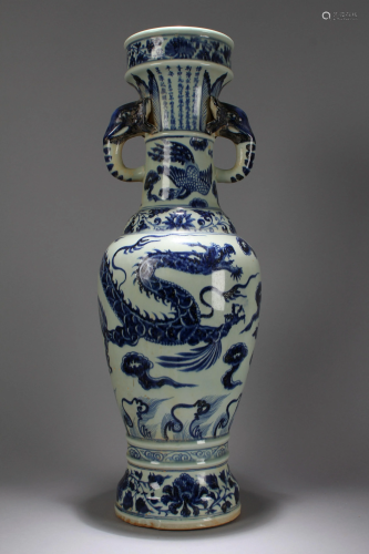 A Chinese Massive Blue and White Duo-handled