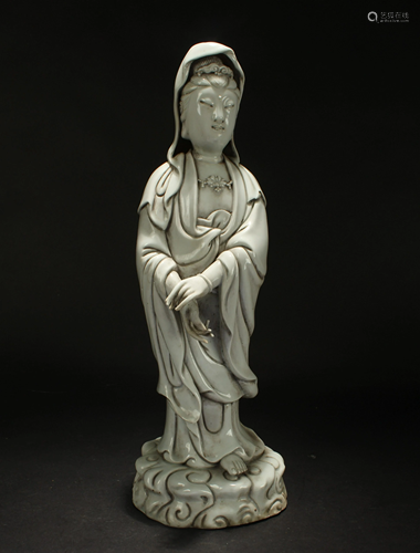 A Chinese Blanc De Guanyin Statue