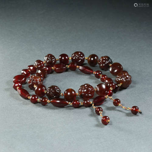 RED AGATE NECKLACE, LIAO AND JIN PERIODS, CHINA