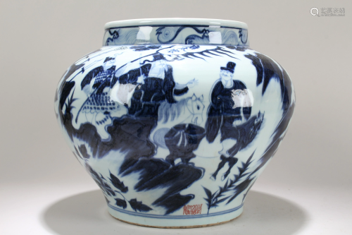 A Chinese Story-telling Detailed Blue and White