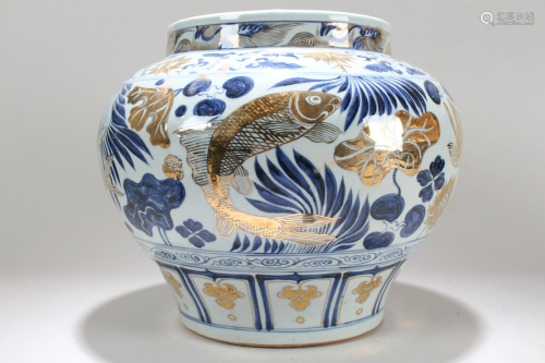 A Chinese Aqua-theme Blue and White Detailed Porcelain