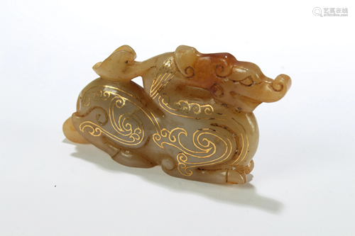 A Chinese Ancient-framing Old-jade Curving Myth-beast