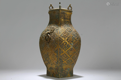 A Chinese Square-based Ancient-framing Bronze Vessel