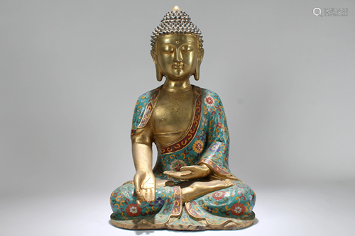 A Chinese Pondering-pose Cloisonne Fortune Buddha