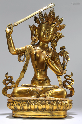 A Chinese Religious Gilt Fortune Buddha Statue