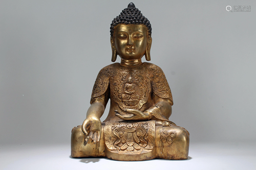 A Chinese Gilt Religious Fortune Buddha Statue