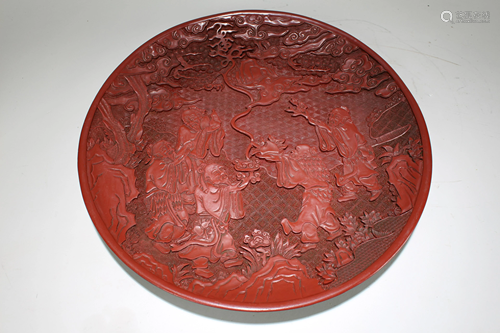 A Chinese Story-telling Fortune Lacquer Plate