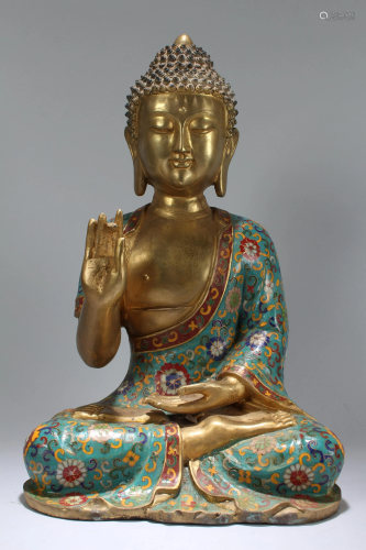 A Chinese Massive Pondering-pose Cloisonne Buddha