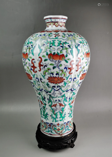 A Chinese Qing style doucai floral porcelain meiping