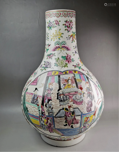 A large Chinese Qing style famille rose vase