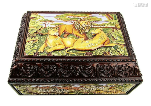 JAY STRONGWATER Jungle Scene Chest With Lion Pride,