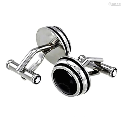 MONTBLANC PLATINUM PLATED & ONYX CUFFLINKS 110673