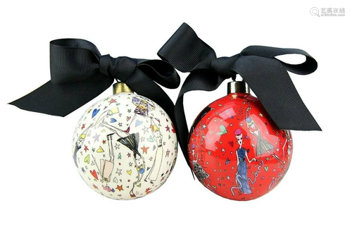 LANVIN PORCELAIN SET OF TWO BALL CHRISTMAS ORNAMENT