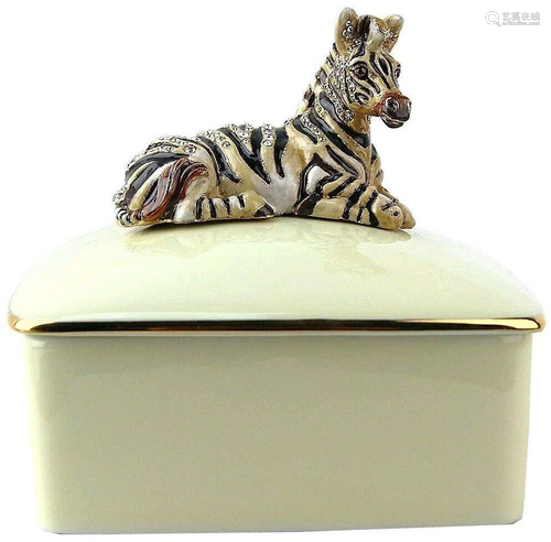 Jay Strongwater Gorgeous Zebra Porcelain Cream Trinket